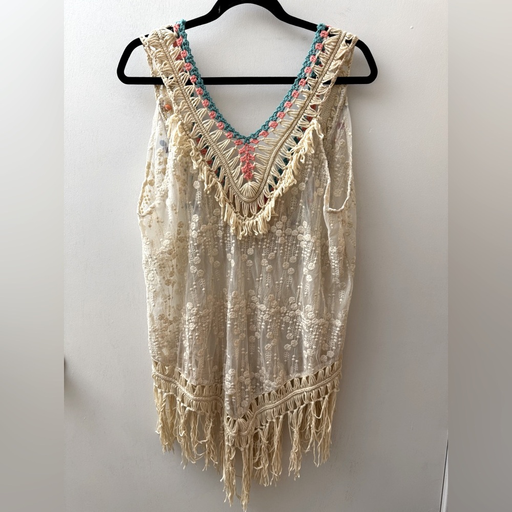 Somya Collection Bohemian Cream Lace Fringe Top